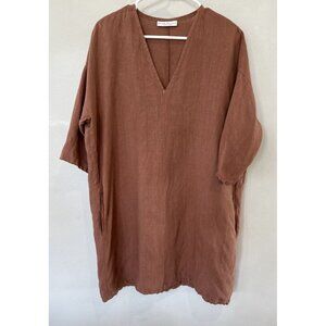 Bryn Walker Dress Womens XS Loose 100% Linen Pockets Minimalist Lagenlook Orange